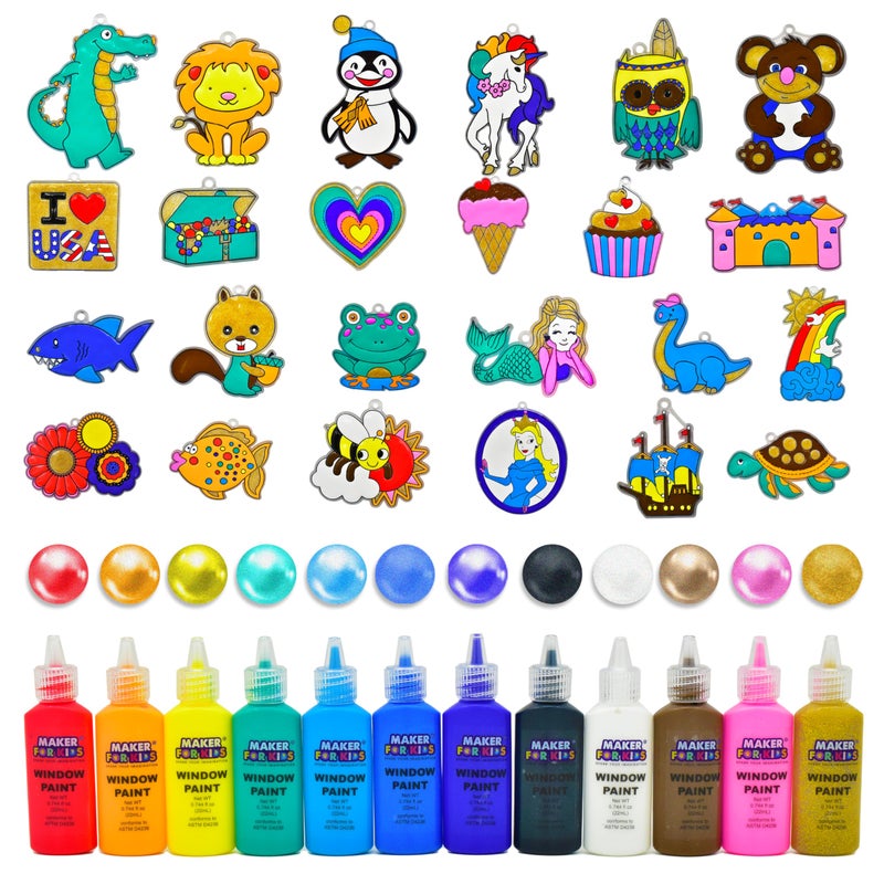 KOKO AROMA Create Your Own Suncatchers for Window Hanging â€“ 24-Pack Window Glitter Art Suncatcher Kit with 12 Colors â€“ Arts and Crafts for Kids - Image 1